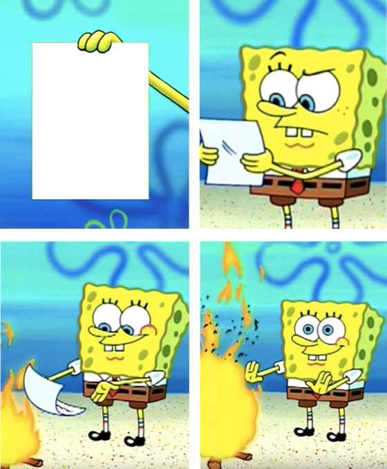 Free sponge-bob-burning-paper.jpg meme template